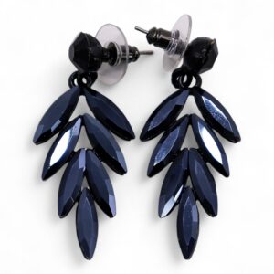 Pendientes de Cristal Vintage - Largo - Negro Azabache