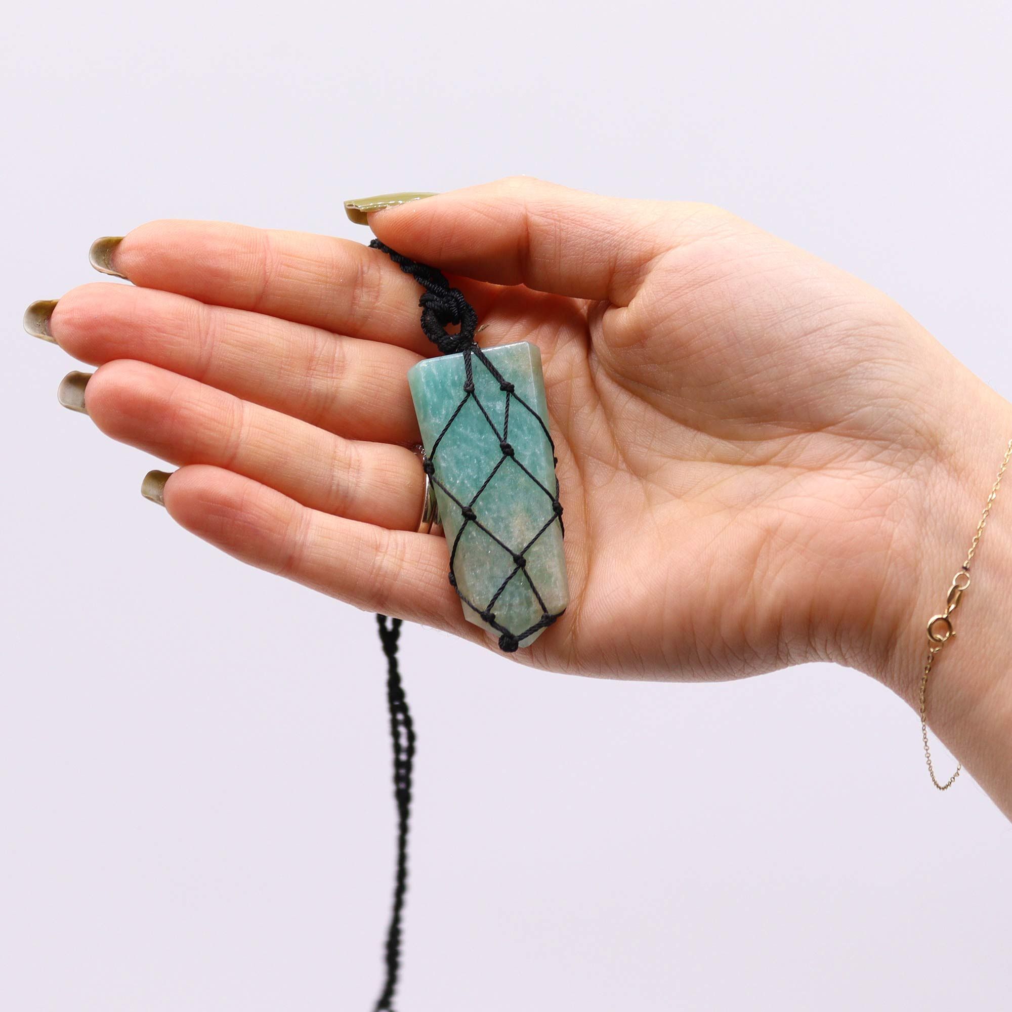 Colgante de punta plana con piedras preciosas entrelazada - Amazonita - Imagen 3